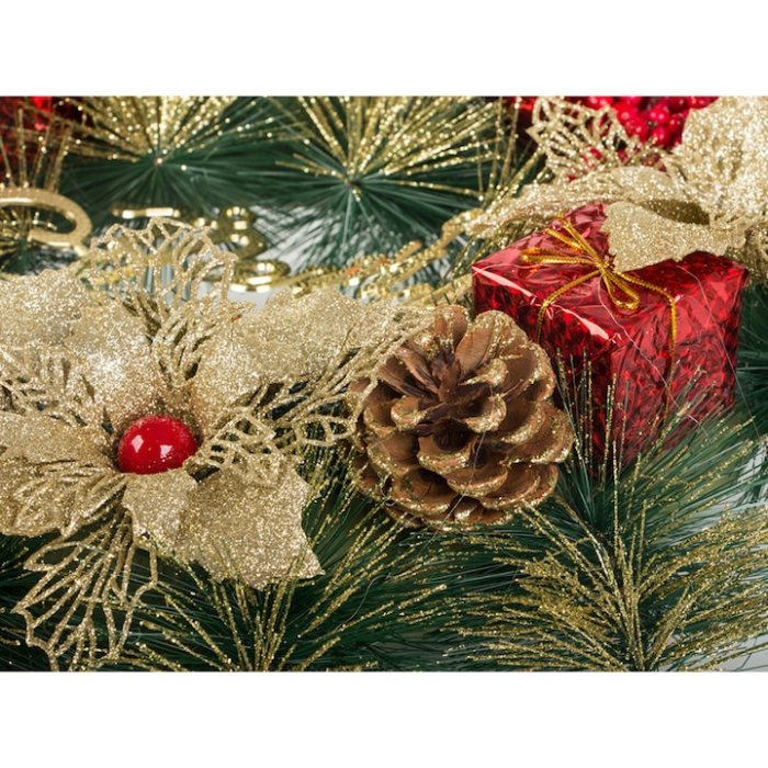 Coronita de Craciun VarioShop®, 40 cm, decoratiune pentru usa, perete sau fereastra, conuri de pin naturale, globuri colorate, flori artificiale [4]