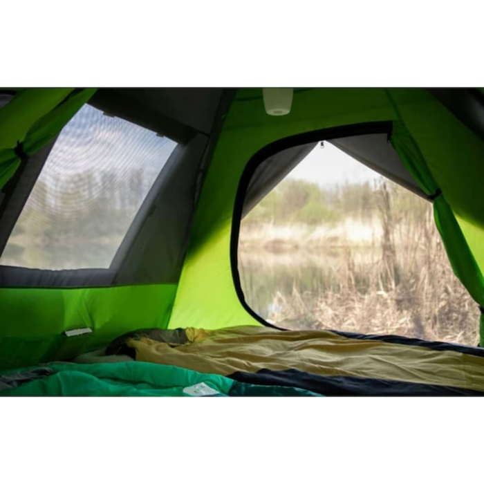 Cort camping VarioShop®, 3 persoane, fereastra ventilatie, plasa tantari, buzunare interioare, 380 x 120 x 220 cm, Negru/Verde [6]