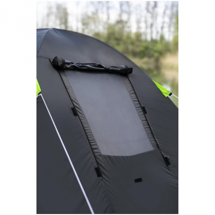 Cort camping VarioShop®, 3 persoane, fereastra ventilatie, plasa tantari, buzunare interioare, 380 x 120 x 220 cm, Negru/Verde [5]
