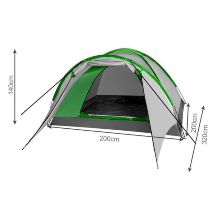 Cort camping, VarioShop®, 4 persoane, tip igloo, impermeabil, usor de montat, husa de transport, plasa de tantari si ventilatie superioara, 320 x 200 x 140 cm, Verde/Gri [6]