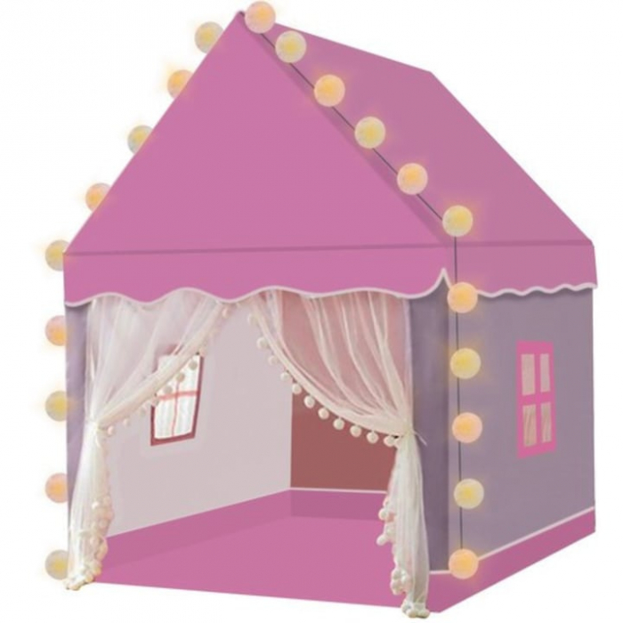 Cort casa de joaca pentru copii VarioShop®, cu lumina decorativa, ferestre, ideal pentru camera, gradina sau picnic, 130 x 100 x 115 x cm, Roz [4]