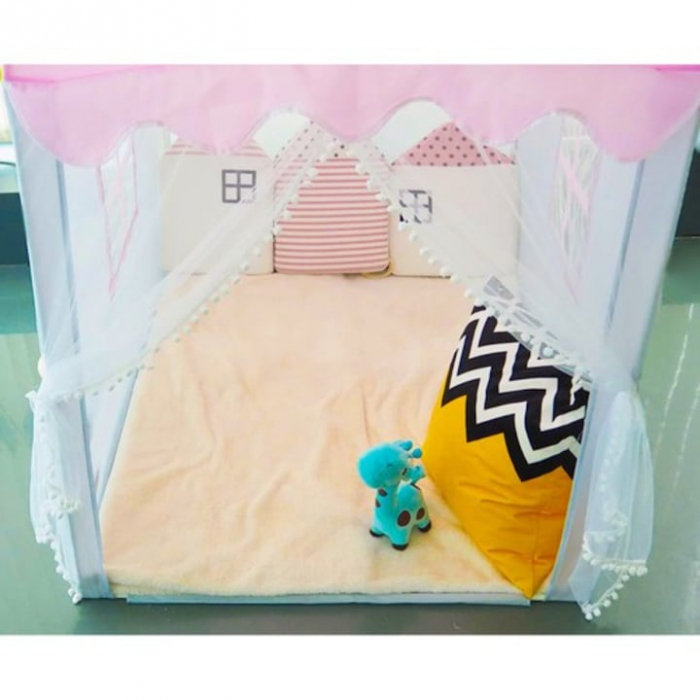 Cort casa de joaca pentru copii VarioShop®, cu lumina decorativa, ferestre, ideal pentru camera, gradina sau picnic, 130 x 100 x 115 x cm, Roz [9]