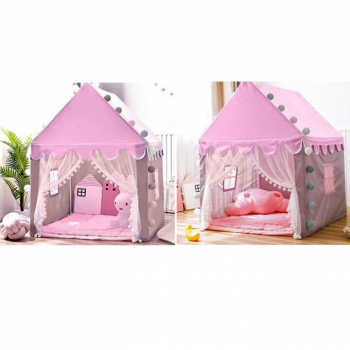 Cort casa de joaca pentru copii VarioShop®, cu lumina decorativa, ferestre, ideal pentru camera, gradina sau picnic, 130 x 100 x 115 x cm, Roz [5]