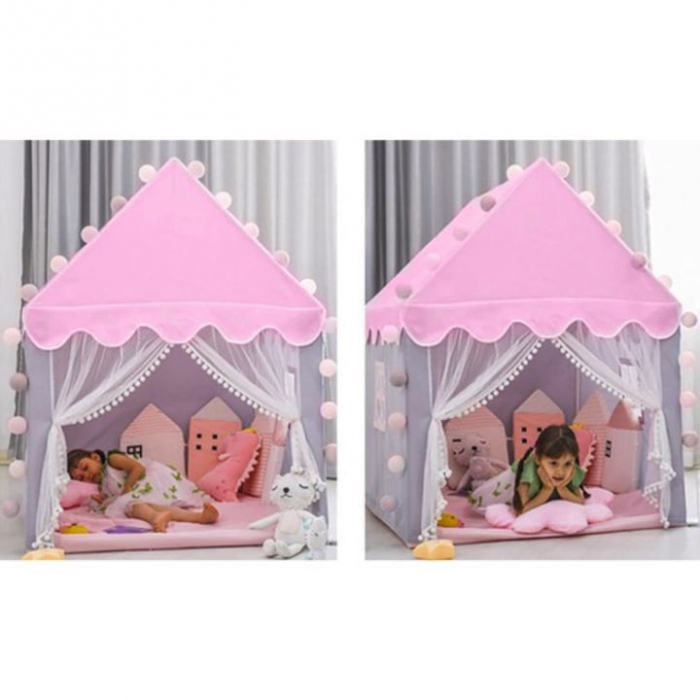 Cort casa de joaca pentru copii VarioShop®, cu lumina decorativa, ferestre, ideal pentru camera, gradina sau picnic, 130 x 100 x 115 x cm, Roz [3]