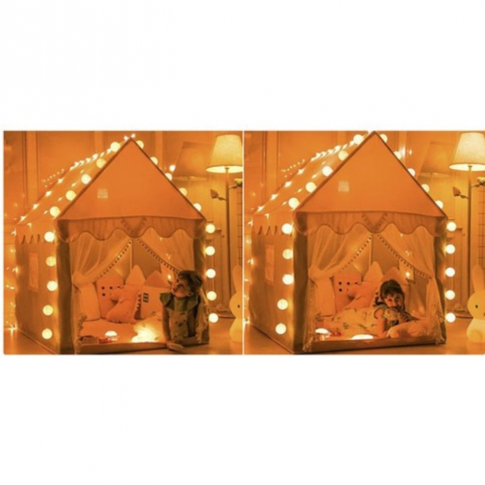 Cort casa de joaca pentru copii VarioShop®, cu lumina decorativa, ferestre, ideal pentru camera, gradina sau picnic, 130 x 100 x 115 x cm, Roz [6]