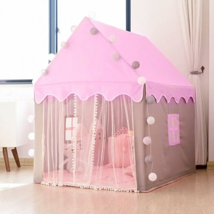 Cort casa de joaca pentru copii VarioShop®, cu lumina decorativa, ferestre, ideal pentru camera, gradina sau picnic, 130 x 100 x 115 x cm, Roz [2]