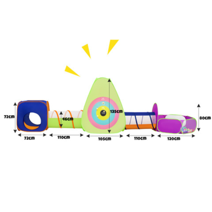 Cort de joaca pentru copii 5 in 1 VarioShop®, cu 3 corturi, 2 tuneluri, piscina cu 100 de bile si geanta de transport, 517 cm, multicolor [5]