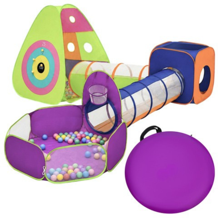 Cort de joaca pentru copii 5 in 1 VarioShop®, cu 3 corturi, 2 tuneluri, piscina cu 100 de bile si geanta de transport, 517 cm, multicolor [10]