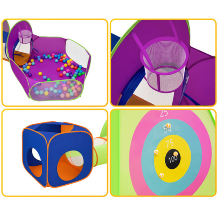 Cort de joaca pentru copii 5 in 1 VarioShop®, cu 3 corturi, 2 tuneluri, piscina cu 100 de bile si geanta de transport, 517 cm, multicolor [6]