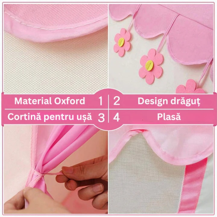 Cort de joaca pentru copii VarioShop®, design modern si atractiv, material textil roz, pliabil si durabil, inaltime 140 cm, latime 125 cm, Roz [5]