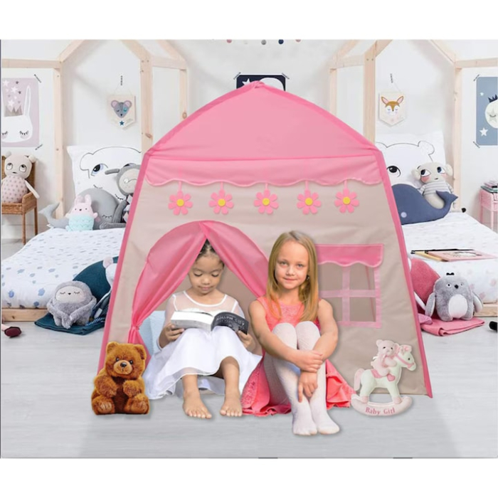 Cort de joaca pentru copii VarioShop®, design modern si atractiv, material textil roz, pliabil si durabil, inaltime 140 cm, latime 125 cm, Roz [6]