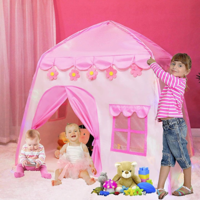 Cort de joaca pentru copii VarioShop®, design modern si atractiv, material textil roz, pliabil si durabil, inaltime 140 cm, latime 125 cm, Roz [8]