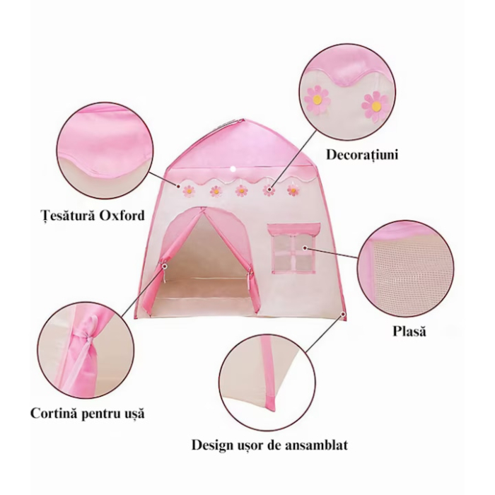 Cort de joaca pentru copii VarioShop®, design modern si atractiv, material textil roz, pliabil si durabil, inaltime 140 cm, latime 125 cm, Roz [4]