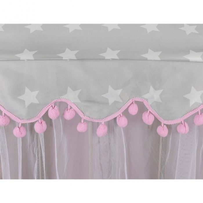 Cort de joaca pentru copii VarioShop®, Varf Conic, Perdele Transparente, Dimensiuni Generoase, Instalare Usoara, pentru Interior/Exterior, 123 x 123 x 140cm, Roz/Gri [7]