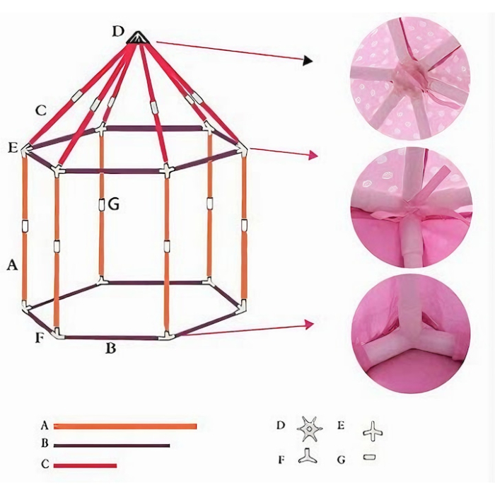 Cort de joaca pentru copii VarioShop®, Varf Conic, Perdele Transparente, Dimensiuni Generoase, Instalare Usoara, pentru Interior/Exterior, 135x135x140cm, Roz [8]