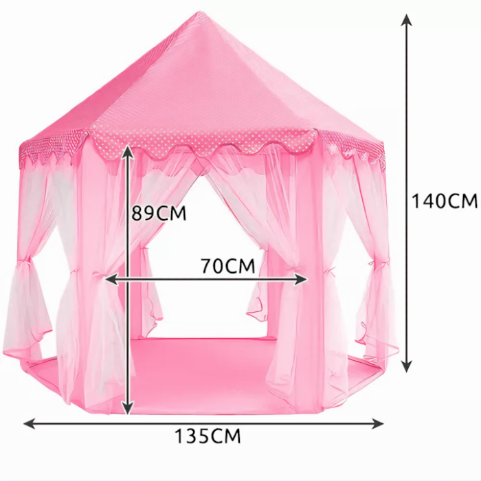 Cort de joaca pentru copii VarioShop®, Varf Conic, Perdele Transparente, Dimensiuni Generoase, Instalare Usoara, pentru Interior/Exterior, 135x135x140cm, Roz [3]