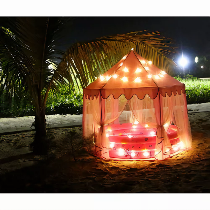 Cort de joaca pentru copii VarioShop®, Varf Conic, Perdele Transparente, Dimensiuni Generoase, Instalare Usoara, pentru Interior/Exterior, 135x135x140cm, Roz [6]