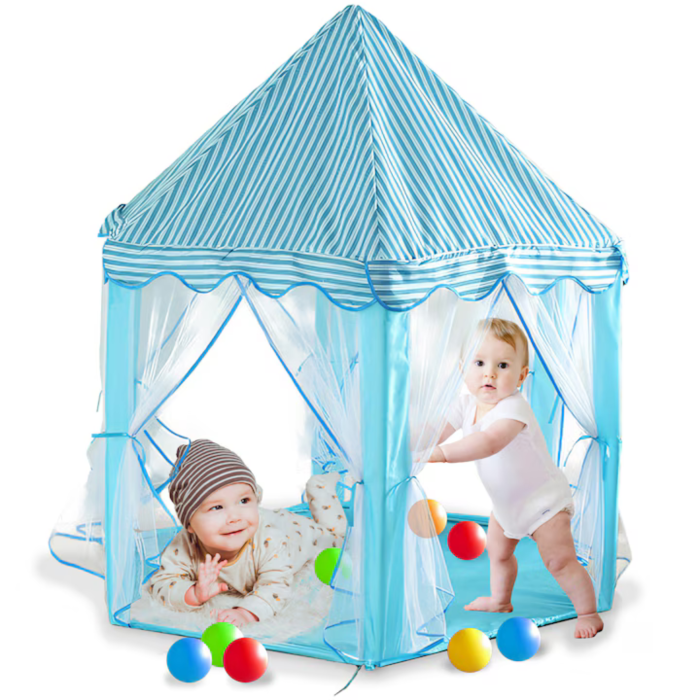 Cort de Joacă Tip Castel Albastru 54x55 inch pentru Copii VarioShop®, Spatiu Magic de Joacă pentru Imaginatie, Creativitate și Distractie în Siguranta [6]