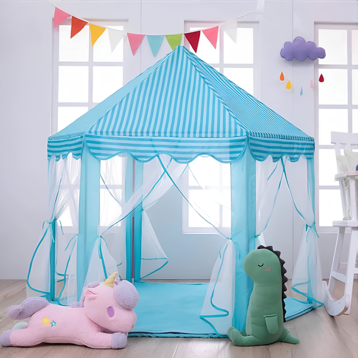 Cort de Joacă Tip Castel Albastru 54x55 inch pentru Copii VarioShop®, Spatiu Magic de Joacă pentru Imaginatie, Creativitate și Distractie în Siguranta [2]