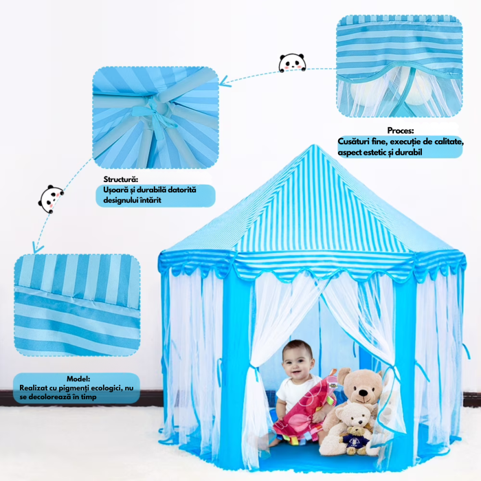 Cort de Joacă Tip Castel Albastru 54x55 inch pentru Copii VarioShop®, Spatiu Magic de Joacă pentru Imaginatie, Creativitate și Distractie în Siguranta [7]