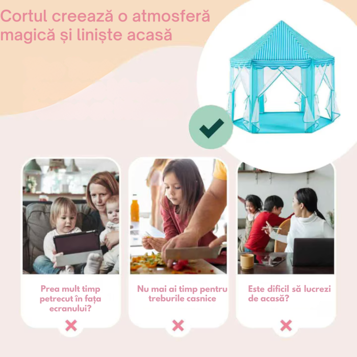 Cort de Joacă Tip Castel Albastru 54x55 inch pentru Copii VarioShop®, Spatiu Magic de Joacă pentru Imaginatie, Creativitate și Distractie în Siguranta [4]