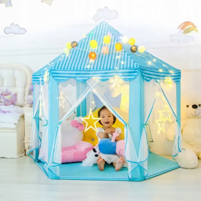 Cort de Joacă Tip Castel Albastru 54x55 inch pentru Copii VarioShop®, Spatiu Magic de Joacă pentru Imaginatie, Creativitate și Distractie în Siguranta [10]
