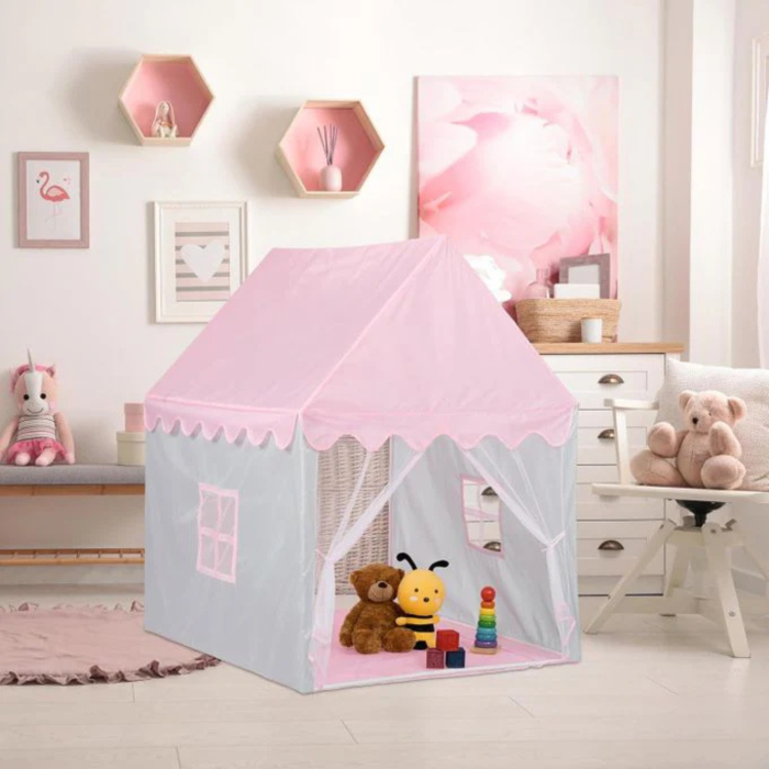 Cort de joaca tip castel VarioShop®, pentru copii, roz, cu 2 ferestre si intrare cu perdea, pentru interior si exterior, 130 x 98 x 125 cm [6]
