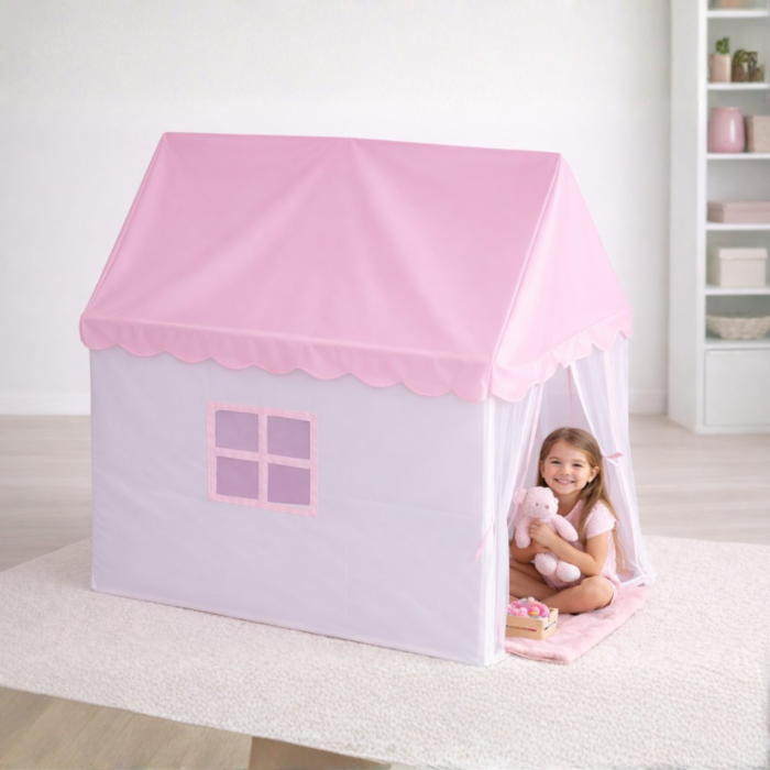 Cort de joaca tip castel VarioShop®, pentru copii, roz, cu 2 ferestre si intrare cu perdea, pentru interior si exterior, 130 x 98 x 125 cm [7]