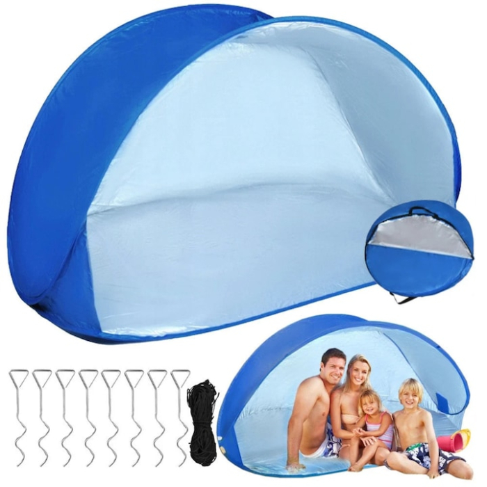 Cort de plaja mare autoextensibil Pop-Up VarioShop®, cu protectie UV 30+, usor si compact, montare rapida in 2 secunde, husa de transport inclusa, 150 x 100 x 80 cm, Albastru [2]