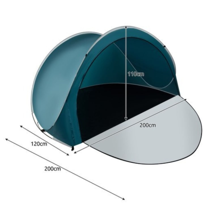 Cort de plaja pentru 3 persoane VarioShop®, cu fermoar dublu, protectie UV si vant, pliabil, usor de transportat, montaj instant POP-UP, 200 x 120 x 110 cm, Albastru/Alb [8]