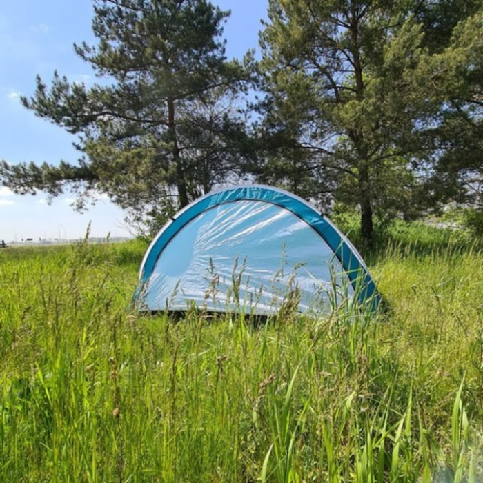 Cort de plaja pentru 3 persoane VarioShop®, cu fermoar dublu, protectie UV si vant, pliabil, usor de transportat, montaj instant POP-UP, 200 x 120 x 110 cm, Albastru/Alb [3]