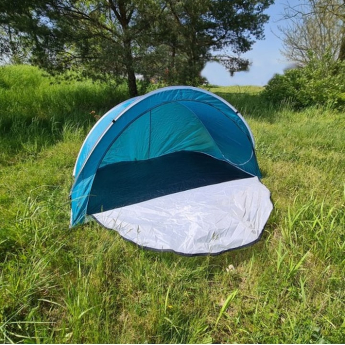 Cort de plaja pentru 3 persoane VarioShop®, cu fermoar dublu, protectie UV si vant, pliabil, usor de transportat, montaj instant POP-UP, 200 x 120 x 110 cm, Albastru/Alb [2]