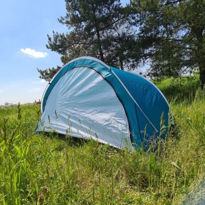 Cort de plaja pentru 3 persoane VarioShop®, cu fermoar dublu, protectie UV si vant, pliabil, usor de transportat, montaj instant POP-UP, 200 x 120 x 110 cm, Albastru/Alb [4]
