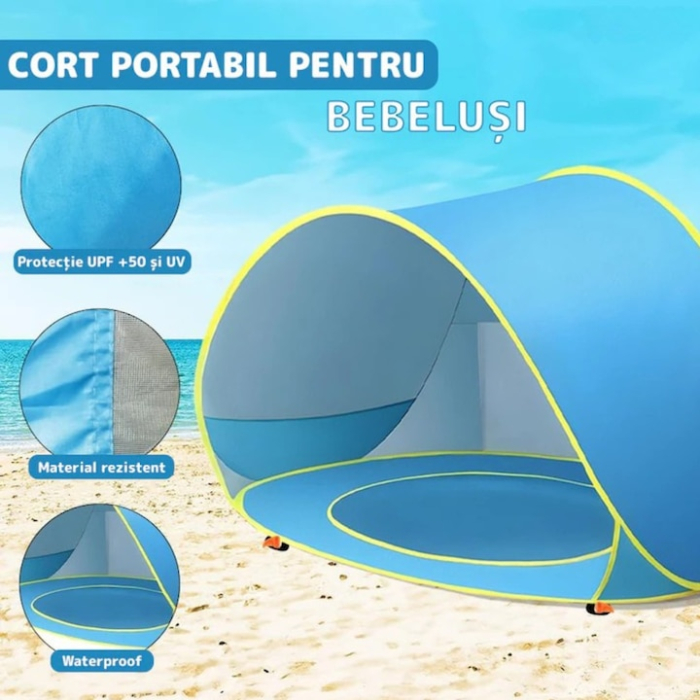 Cort de plaja portabil VarioShop®, adapost cu protectie UV pentru bebelusi si copii, cu piscina, POP-UP, 115 x 80 x 65 cm, Albastru [3]