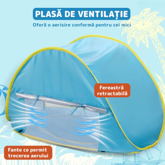 Cort de plaja portabil VarioShop®, adapost cu protectie UV pentru bebelusi si copii, cu piscina, POP-UP, 115 x 80 x 65 cm, Albastru [8]