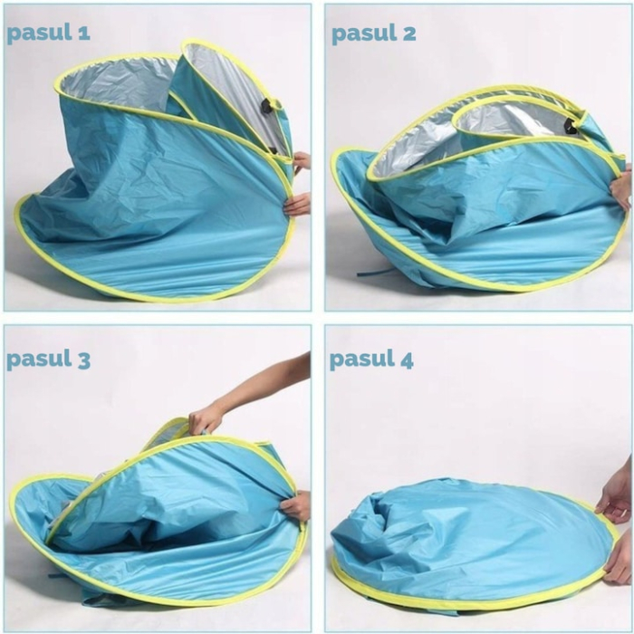 Cort de plaja portabil VarioShop®, adapost cu protectie UV pentru bebelusi si copii, cu piscina, POP-UP, 115 x 80 x 65 cm, Albastru [7]