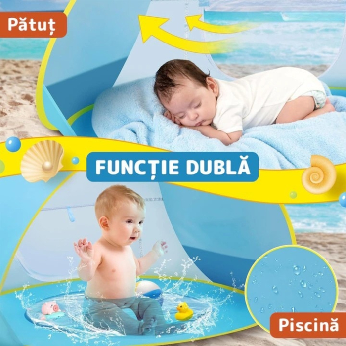 Cort de plaja portabil VarioShop®, adapost cu protectie UV pentru bebelusi si copii, cu piscina, POP-UP, 115 x 80 x 65 cm, Albastru [9]
