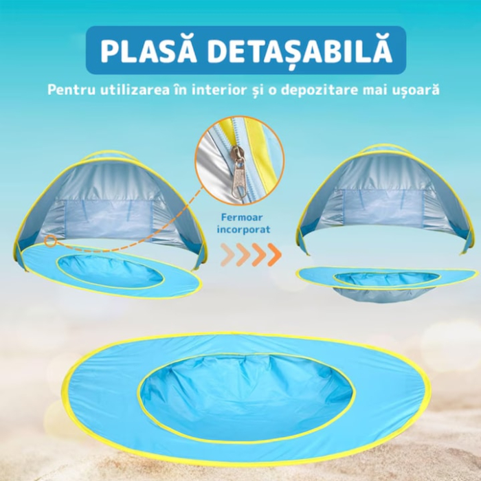 Cort de plaja portabil VarioShop®, adapost cu protectie UV pentru bebelusi si copii, cu piscina, POP-UP, 115 x 80 x 65 cm, Albastru [4]