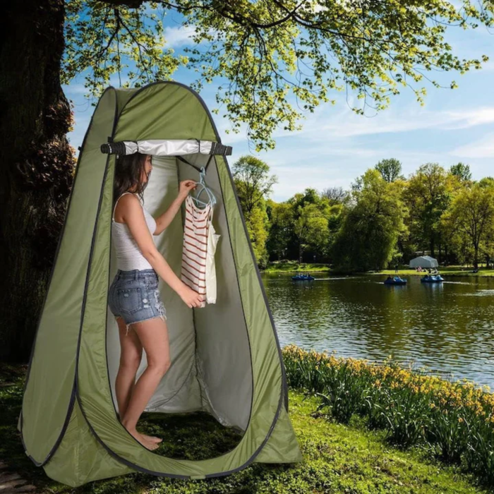 Cort dus camping VarioShop®, pliabil, 185 cm, montare rapida, rezistent la apa, cu geanta transport, ideal pentru plaja si outdoor, verde [1]