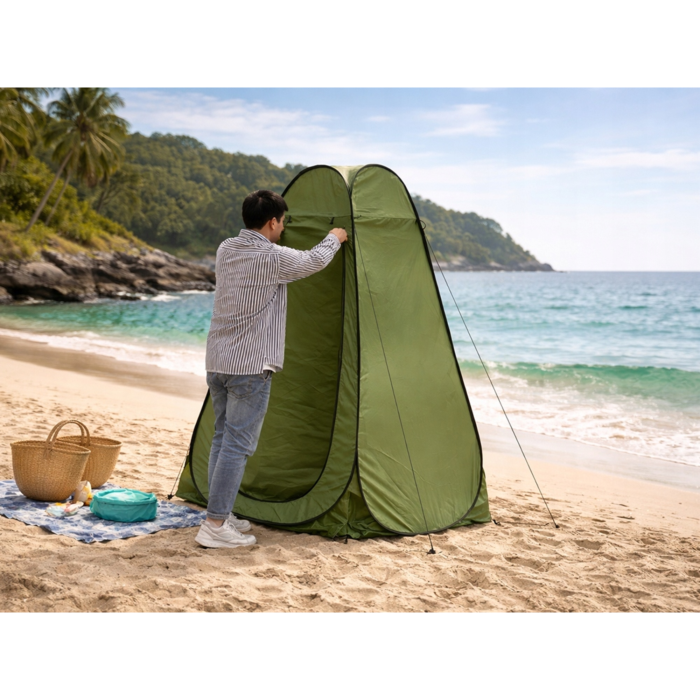 Cort dus camping VarioShop®, pliabil, 185 cm, montare rapida, rezistent la apa, cu geanta transport, ideal pentru plaja si outdoor, verde [6]