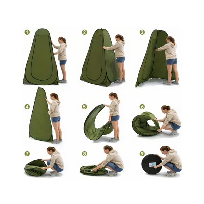 Cort dus camping VarioShop®, pliabil, 185 cm, montare rapida, rezistent la apa, cu geanta transport, ideal pentru plaja si outdoor, verde [4]