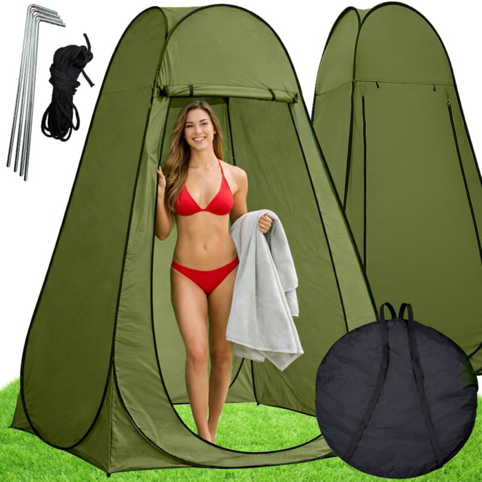 Cort dus camping VarioShop®, pliabil, 185 cm, montare rapida, rezistent la apa, cu geanta transport, ideal pentru plaja si outdoor, verde [9]