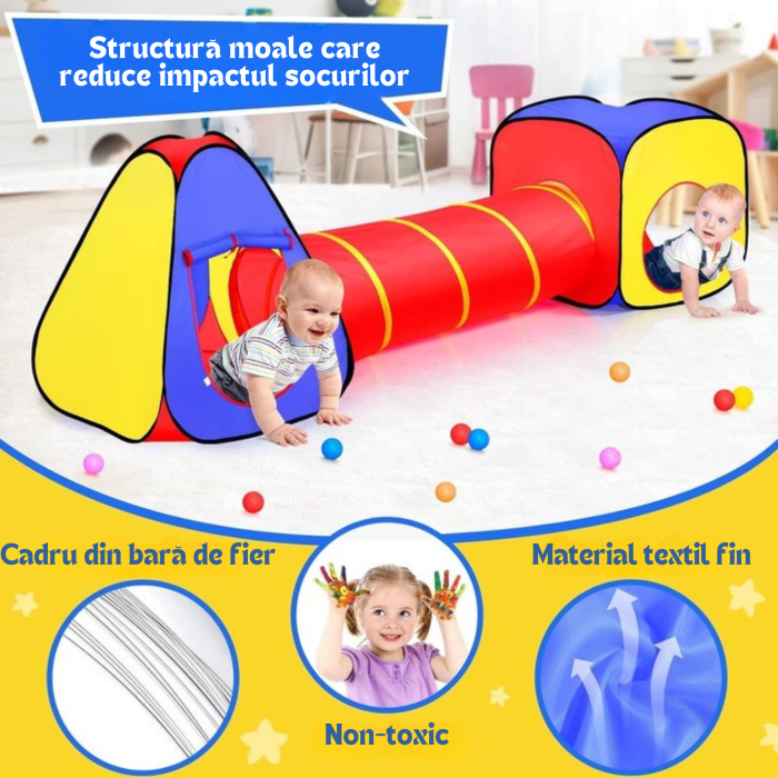 Cort multifunctional 3 in 1 pentru copii VarioShop®, tunel si casuta pliabila pentru casa si gradina, material rezistent, usor de montat, Multicolor [3]
