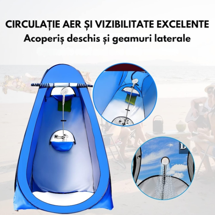 Cort multifunctional portabil 3 in 1 VarioShop®, pentru camping plaja si drumetii, vestiar si cabina de dus auto pliabila, 120 x 120 x 190 cm, Albastru [4]