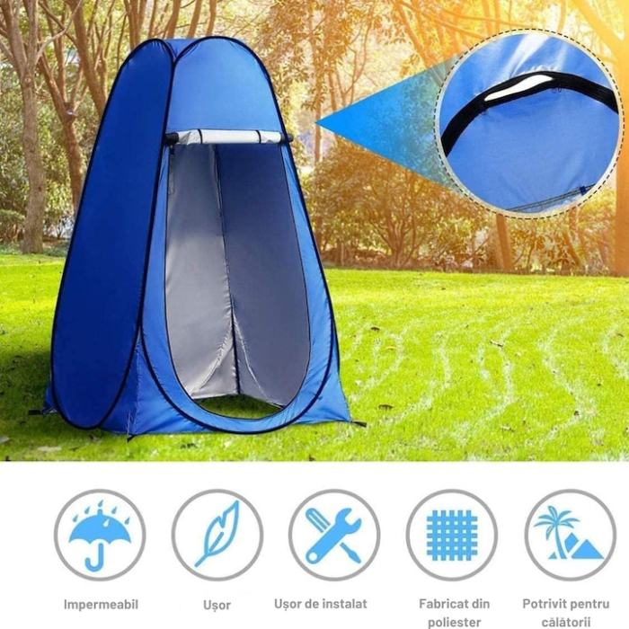Cort multifunctional portabil 3 in 1 VarioShop®, pentru camping plaja si drumetii, vestiar si cabina de dus auto pliabila, 120 x 120 x 190 cm, Albastru [3]