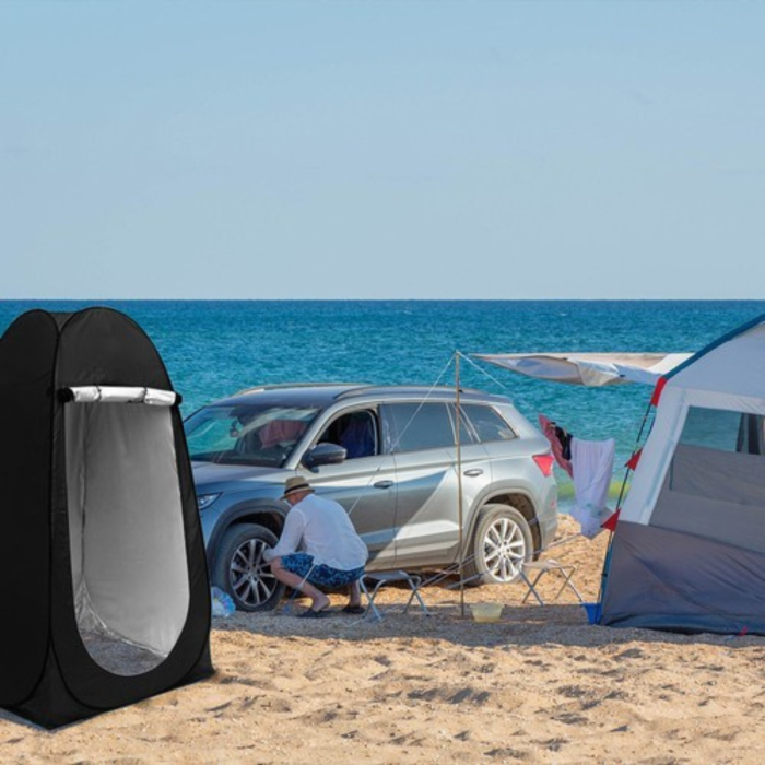 Cort multifunctional portabil 3 in 1 VarioShop®, pentru camping plaja si drumetii, vestiar si cabina de dus auto pliabila, 190 x 110 x 110 cm, Negru [4]