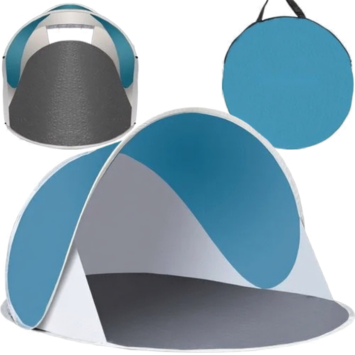 Cort plaja semideschis VarioShop®, turistic, montare rapida POP-UP, protectie UV si rezistent la vant, 145 x 100 x 70 cm, Alb/Turcoaz [4]