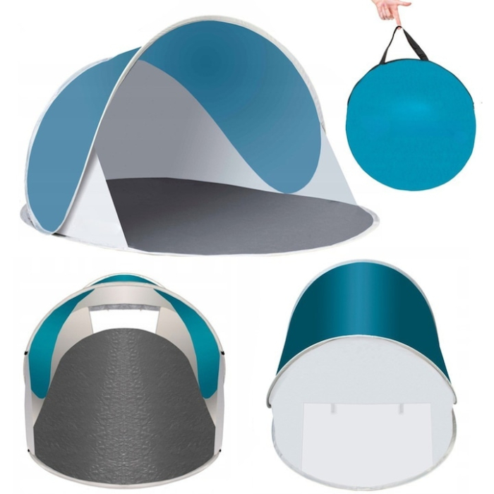 Cort plaja semideschis VarioShop®, turistic, montare rapida POP-UP, protectie UV si rezistent la vant, 220 x 120 x 90 cm, Alb/Turcoaz [5]
