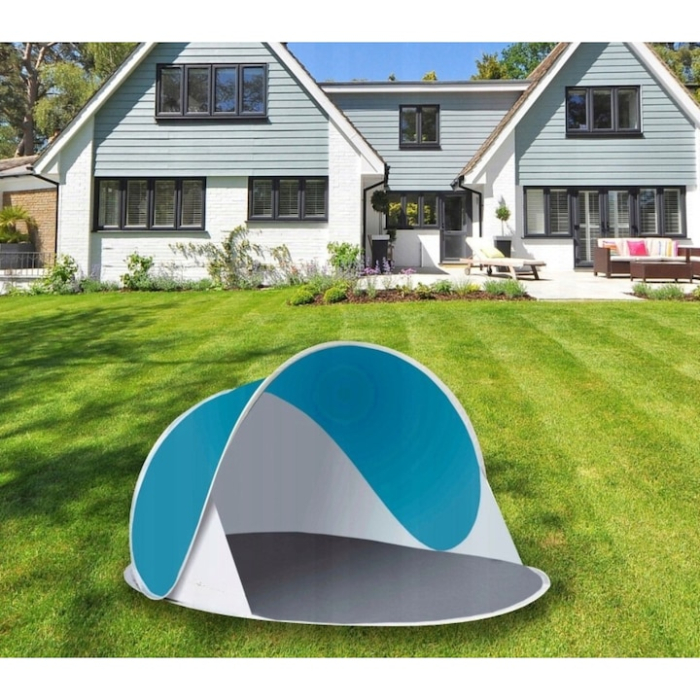 Cort plaja semideschis VarioShop®, turistic, montare rapida POP-UP, protectie UV si rezistent la vant, 220 x 120 x 90 cm, Alb/Turcoaz [3]