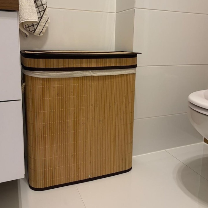 Cos de rufe din bambus VarioShop®, 100L, cu doua compartimente, husa textila detasabila, 60 x 54 x 35 cm, crem [5]